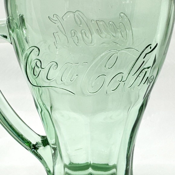 Set Of 2 Vintage Green Coca-Cola Glasses With Handle Mugs 14 oz Heavy - Picture 2 of 10